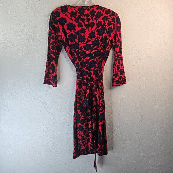 Diane von Furstenberg Julian Wrap Dress Sz 6 Floral Silk Formal Cocktail V Neck - Picture 6 of 13